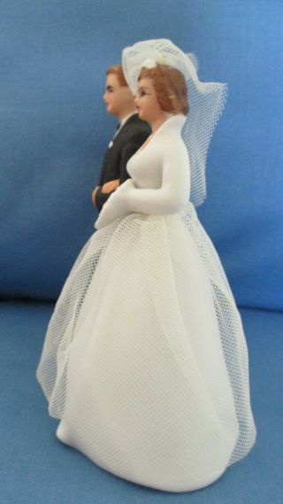 Vintage Wilton Wedding Cake Topper Mr & Mrs Black Tuck ' s White Dress Brn Hair 4