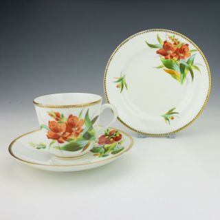 Antique English Porcelain - Hand Painted Flowers - Cup,  Saucer & Tea Plate Trio