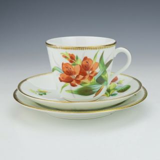 Antique English Porcelain - Hand Painted Flowers - Cup,  Saucer & Tea Plate Trio 4