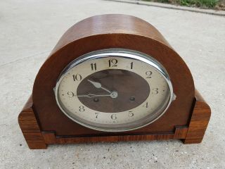 Vintage Wooden Striking Mantle Clock Spares Or Repairs