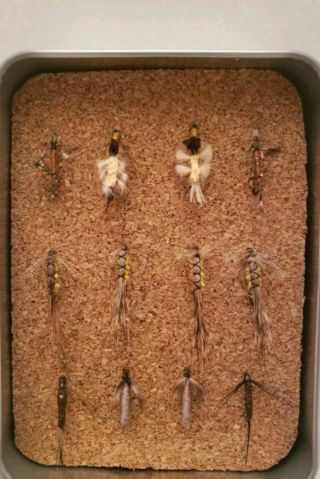 (c7) Vintage Antique Fishing Flies Real Feathers & Furs Hand Tied Look