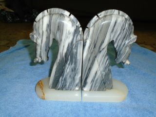 Vintage Marble/Alabaster Horse Head Bookends 2