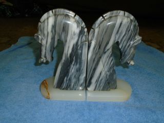 Vintage Marble/Alabaster Horse Head Bookends 3