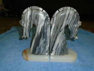 Vintage Marble/Alabaster Horse Head Bookends 4