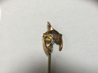 Antique 9ct Gold Wishbone Cravat / Stick Pin With Flower