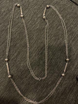 Vintage Antique Silver Tone Necklace Ball Bead Chain Necklace Multistrand Long