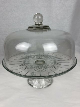 Antique Glass Cake Stand With Glass Dome Sk91d