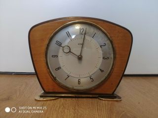 Vintage Retro Metamec Art Deco Wind Up Mantel Clock Wood / Formica Retro 1960 