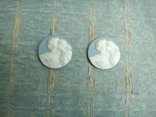 Old Antique 2 X Jasper Ware Porcelain Lovers Cameo Plaques 1910 Findings French