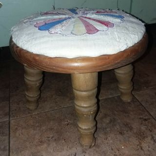 Vintage Wood Foot Stool Rest With Padded Shabby Quilt Top Tattered Treasure
