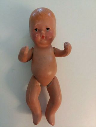 Vintage 1920s K&h Kerr Hinz Usa Bisque Baby Jointed Arms And Legs Doll 4 " Tall