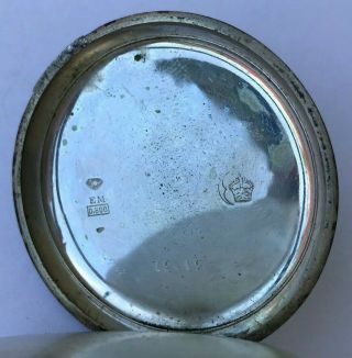 12s Antique 1888 German 800 Silver pocket watch w.  porcelain dial & fancy hands 5