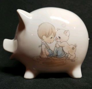 1985 Vintage Enesco Precious Moments Little Boy And Pig Coin Piggy Bank