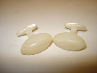 Antique Victorian Art Nouveau Iridescent Mother Of Pearl Cufflinks Carved Mop