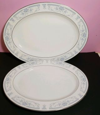 Sheffield China Blue Whisper Set Of 2 Large Platters,  Vintage Shabby Chic