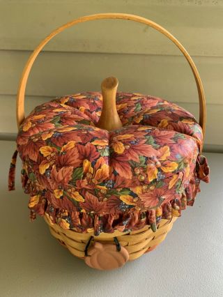 Longaberger 1995 Medium Pumpkin Basket Combo.  Fall Foliage Liner,  Lid,  Tie On