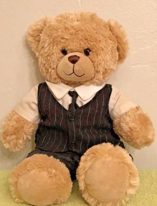 Build - A - Bear 10 " Soft Brown Teddy Plush,  Retired,  1997 Vintage Vest,  Shirt,  Jeans