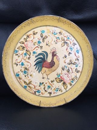 Vintage Antique Hand Painted Wood Folk Art Plate
