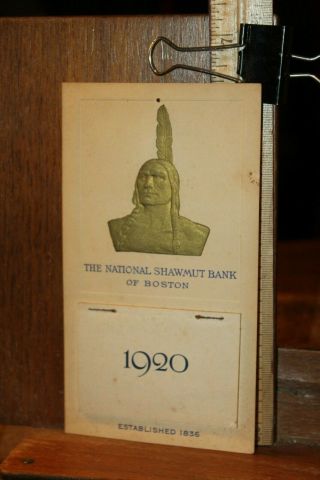 Antique 1920 Calendar The National Shawmut Bank Of Boston