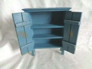 Miniature Rustic Blue Painted Wood Cupboard Cabinet Display Doll House Furniture