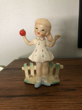 Vintage Made In Japan Porcelain Figurine Girl With Apple Teacher Gift ? Darling