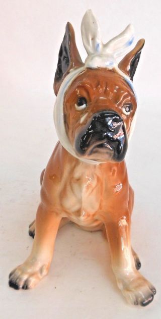 Vintage Lefton Boxer Dog Puppy Figurine So Sad With Tears Tail Bobbed