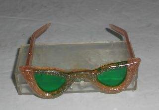 Vintage Mae Marie Doll Cats Eye Sunglasses Glasses W/case Mod Retro Pink Glitter