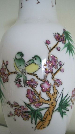 VINTAGE JAPANESE HANDPAINTED PORCELAIN VASE.  CHERRY BLOSSOM & BIRDS. 4