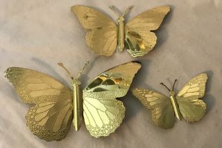 3 Homco Home Interiors Metal Gold Butterfly Wall Plaques Textured