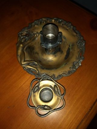 Stunning Antique Art Nouveau Silverplate Candle Holder with Copper Color Finish. 3