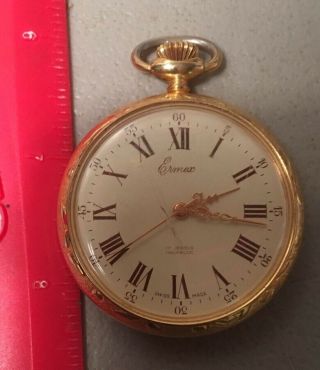 Vintage Ermex Pocket Watch 17 Jewel Incabloc Swiss Art Nouveau Case