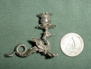 OLD SILVER 800 HALLMARKS GOTHIC CANDLESTICK CHISELLED WINGED DRAGON FIGURE 2
