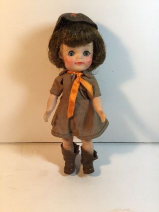 Effanbee Doll 1965 Brownie Girl Scout 9 " Uniform,  Beanie And Orange Tie