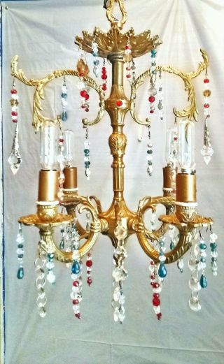 Vtg Ornate Petite Spanish Brass Chandelier