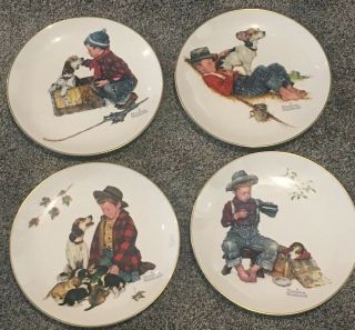 Norman Rockwell Four Seasons Set Of 4 Plates A Boy & His Dog 1971 Gorham China