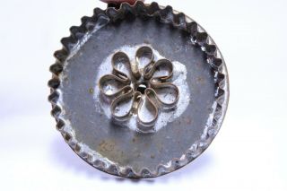 Antique Metal Tin Primitive Pa Dutch Design Round Cookie Cutter W/ Handle