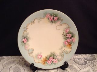 Jp Limoges France Antique 9 " Porcelain Hand Painted Pink Roses Plate