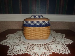 Longaberger 2004 Blue Ribbon Mending Basket Set With Pin Cushion Lid
