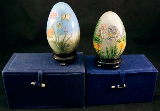 2 Glass Inside Reverse Hand Painting Glass Egg With Stand And Fitted Box