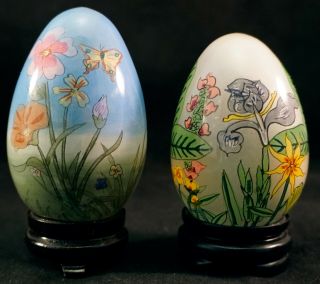 2 Glass inside Reverse Hand painting Glass Egg with Stand and Fitted Box 2