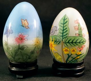2 Glass inside Reverse Hand painting Glass Egg with Stand and Fitted Box 3