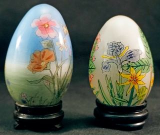 2 Glass inside Reverse Hand painting Glass Egg with Stand and Fitted Box 4