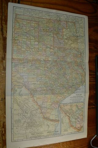 1905 Map Of Texas & Oklahoma & Indian Territory - Railroads Shown & Labelled