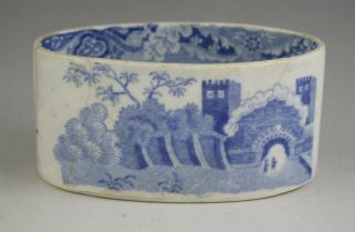 Antique Pottery Pearlware Blue Transfer Spode Miniature Castle Pate Pan 1820