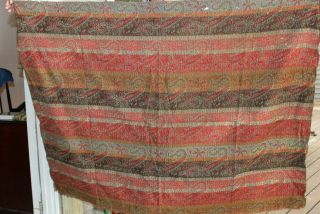(b) Antique Victorian 19thc Roman Stripe Paisley Shawl 58x90 Remnant Sewing Craft