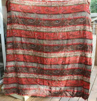 (a) Antique Victorian 19thc Roman Stripe Paisley Shawl 62x62 Remnant Sewing Craft