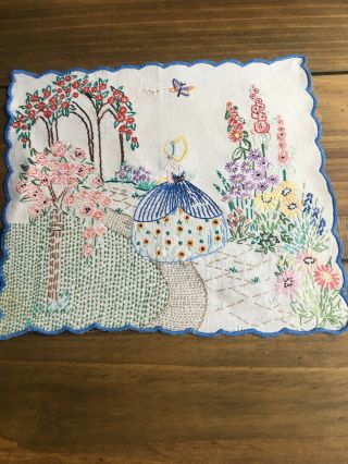 Vintage Hand Embroidered Handkerchief Crinoline Lady Fabulous