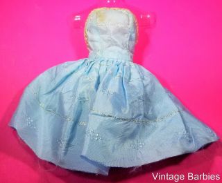 Barbie Doll Sized Blue Satin Dress Vintage 1960 
