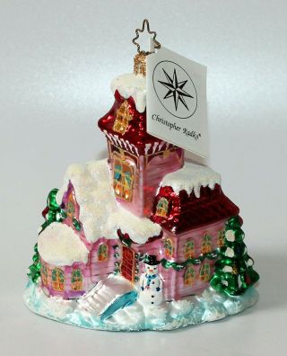Christopher Radko Midnight Magic Snow Covered Pink House Ornament
