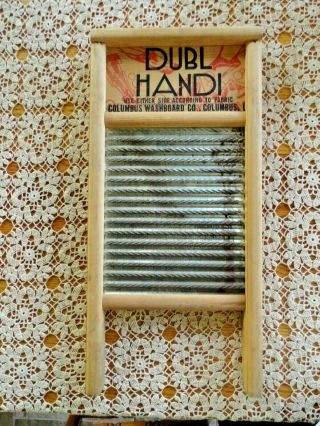 Vintage Dubl Handi Wooden Wash Board,  8.  5 " X 18 " Columbus Washboard Co